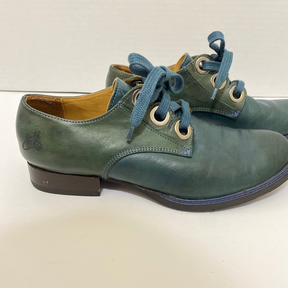 John Fluevog Quirky Loafers Womens 7 Teal Blue Leather Pointed Toe Slip On - Picture 3 of 6